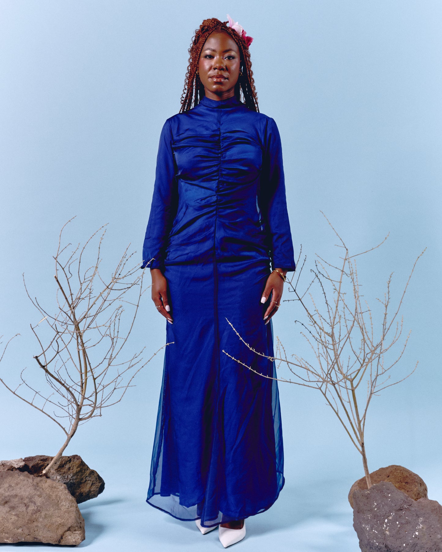 Front Gathering Dress Blue