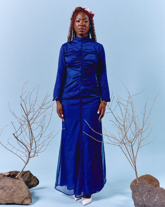 Front Gathering Dress Blue