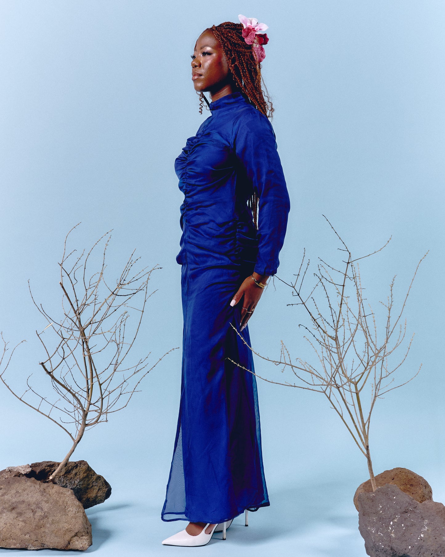 Front Gathering Dress Blue