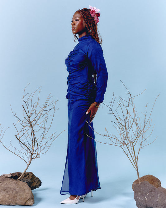 Front Gathering Dress Blue
