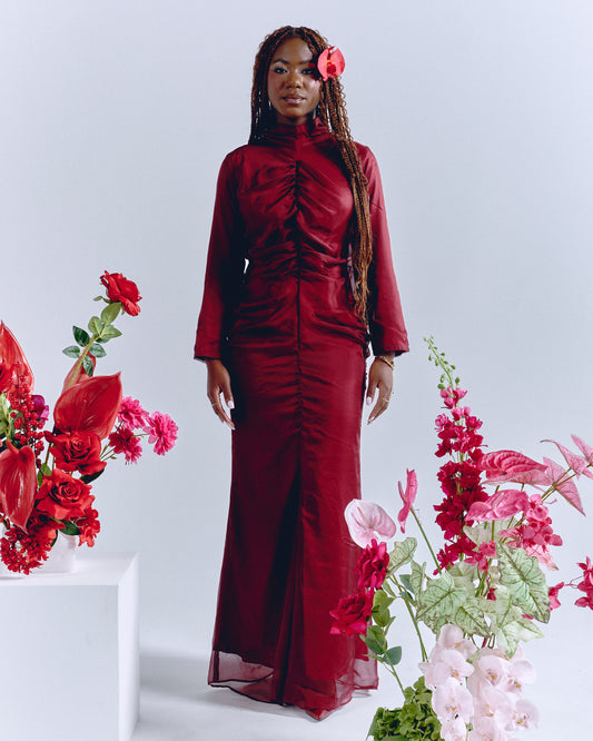 Front Gathering Dress Red