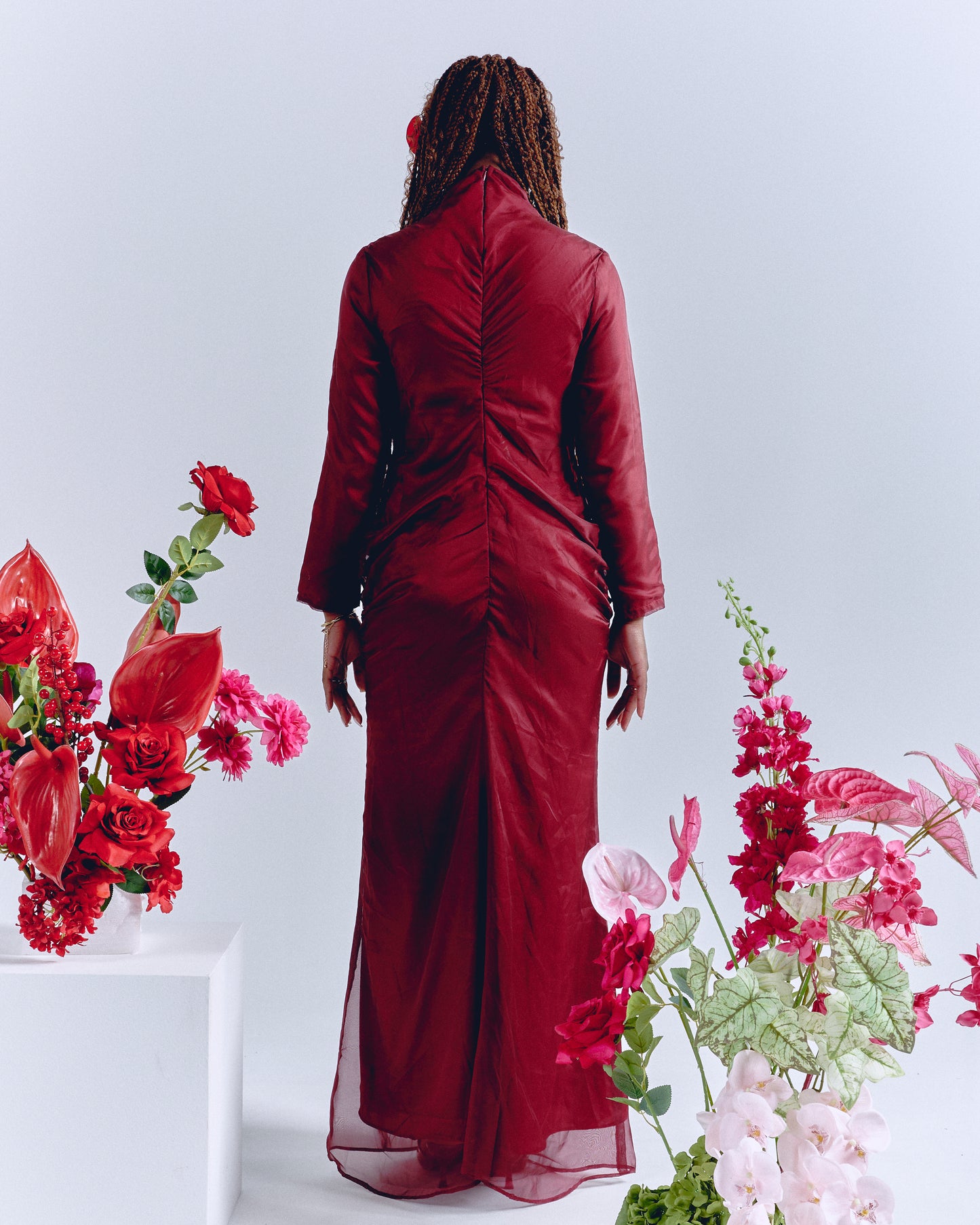 Front Gathering Dress Red