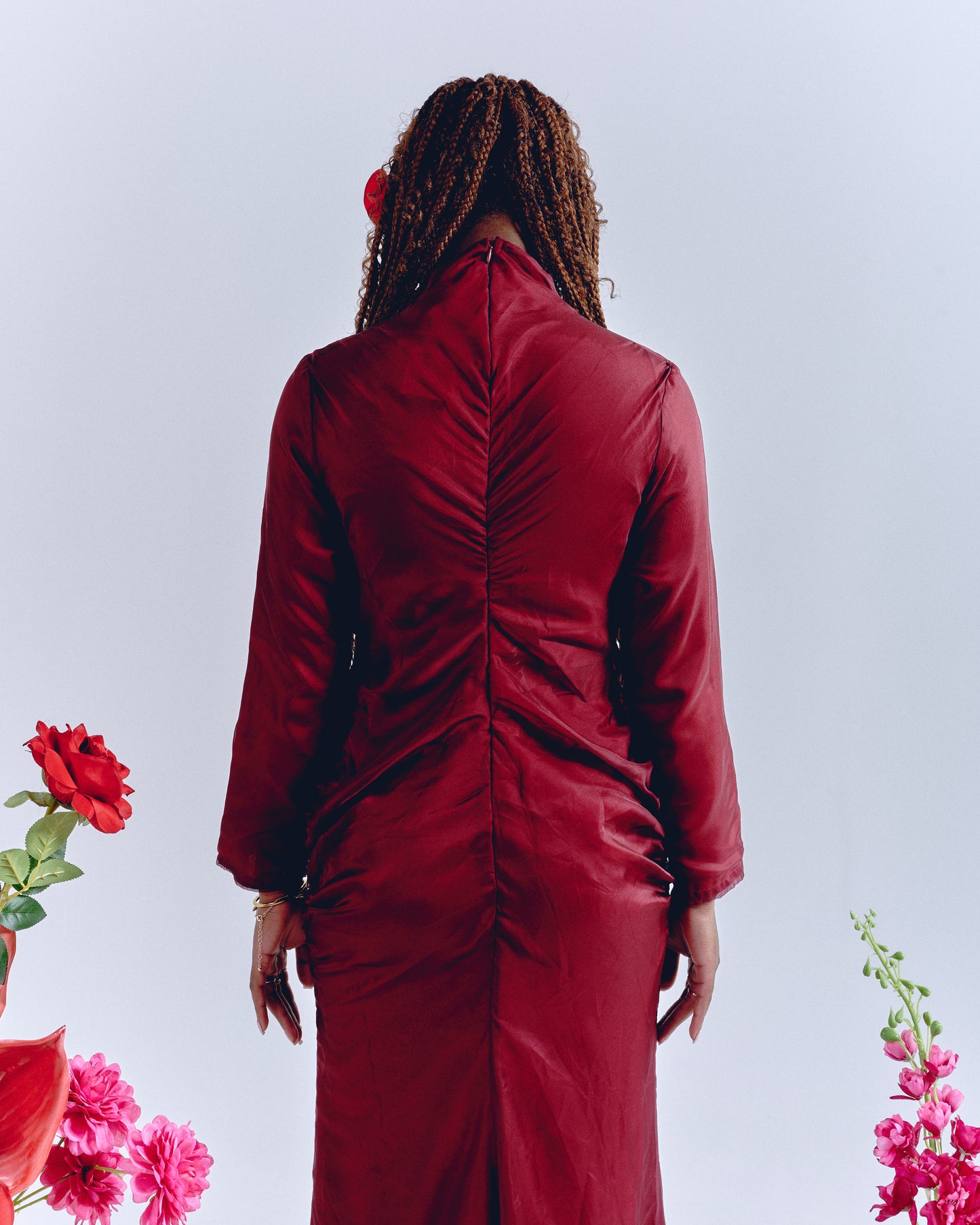 Front Gathering Dress Red