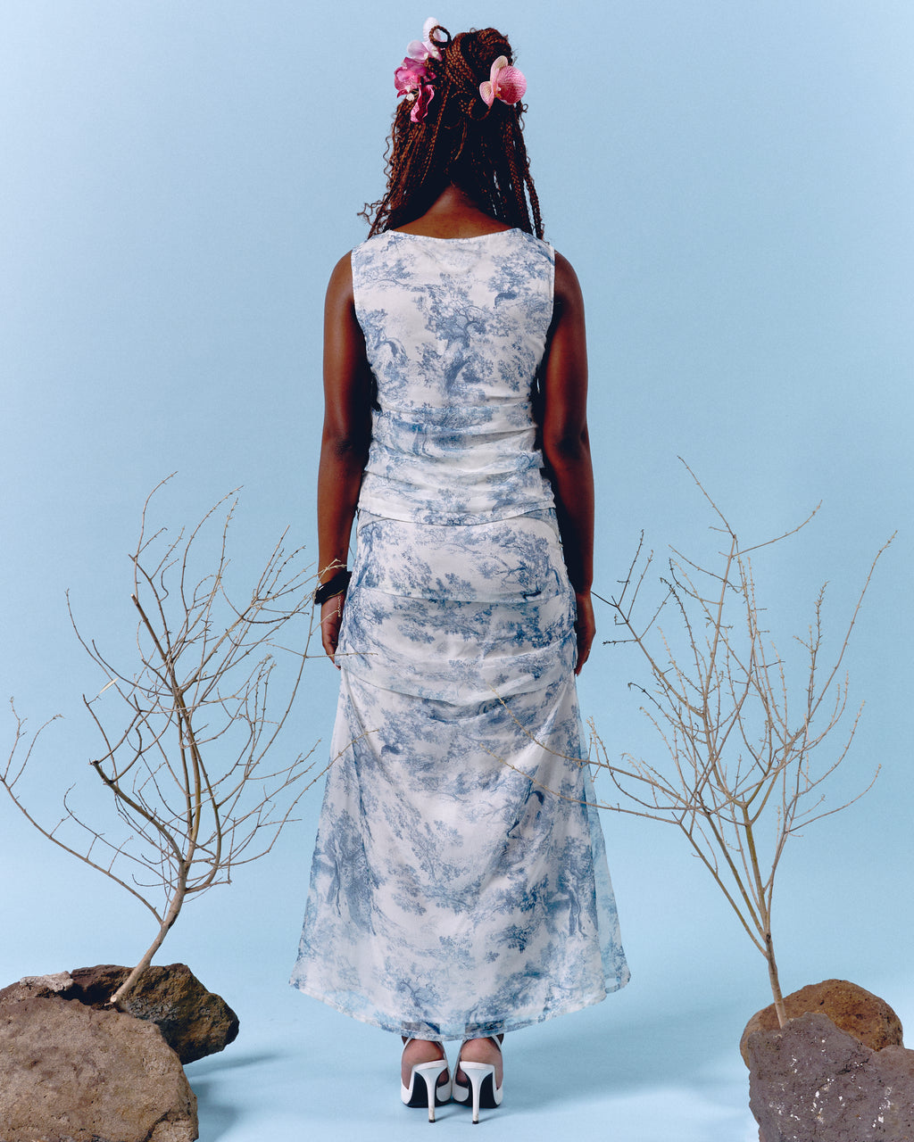 Blue Pleated Shirt Short Sleeve