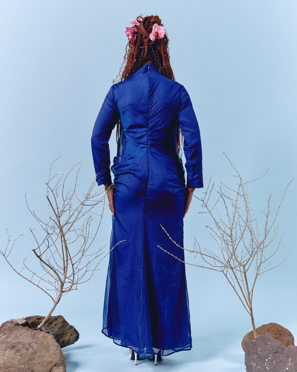 Blue Front Gathering Dress