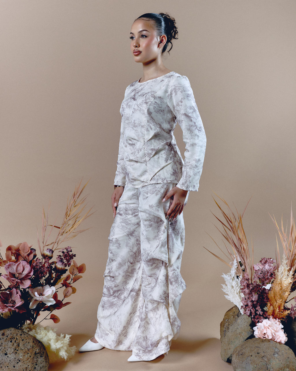 Brown Pleated Shirt Long Sleeve