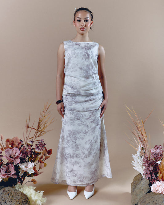 Pleated Shirt Short Sleeve Brown