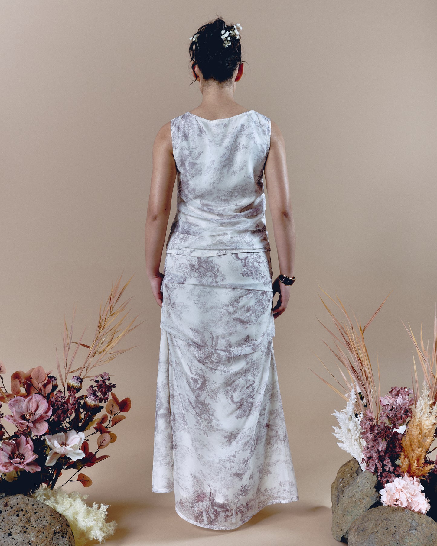 Pleated Shirt Short Sleeve Brown